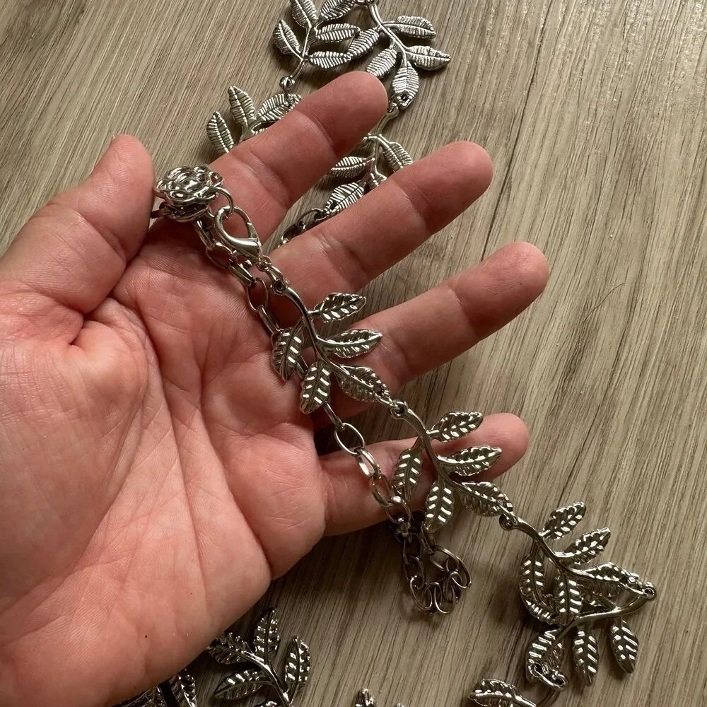Silver Tone Leaf Waist Chain Belt Belly Jewelry One Size OS